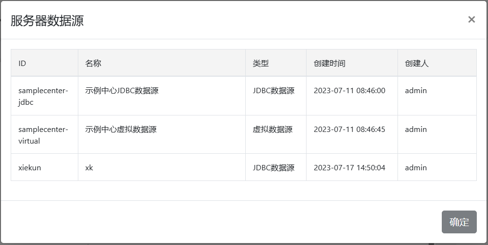 服务器数据源列表